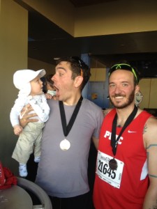 Little Dude, Joe and I post-race. LD be all "damn dude, you smell."