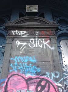 Underneath all the Graffitti is the inscription that the Manhattan Bridge was built in 1901, making it the second youngest of the big four. 